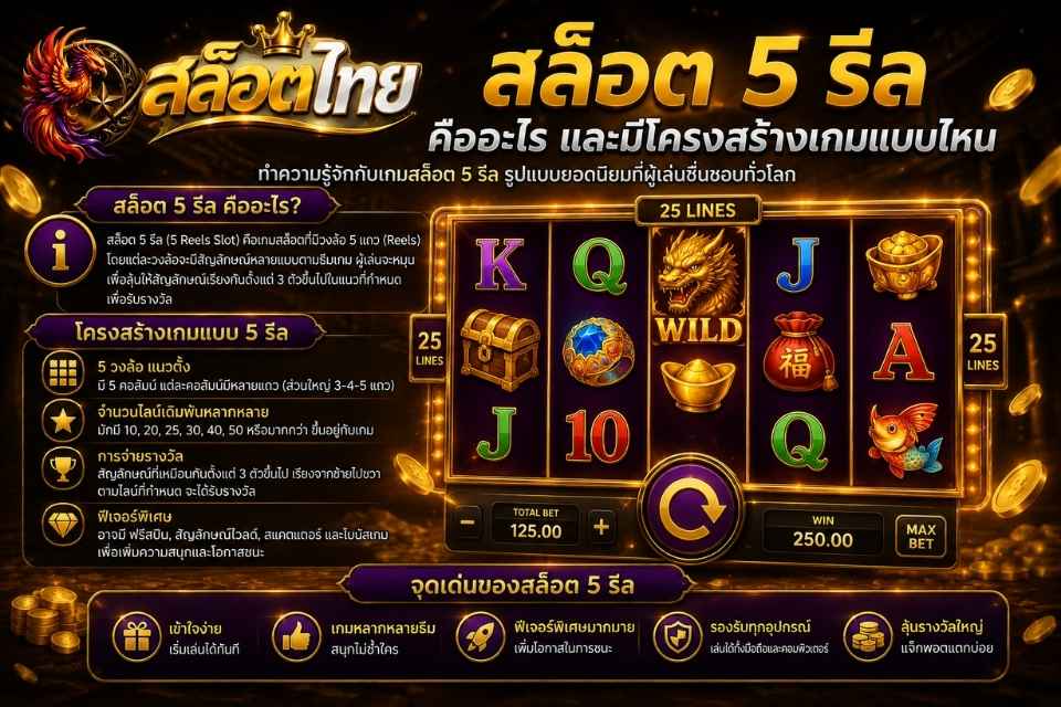 สล็อต 5 รีล คืออะไร และมีโครงสร้างเกมแบบไหน